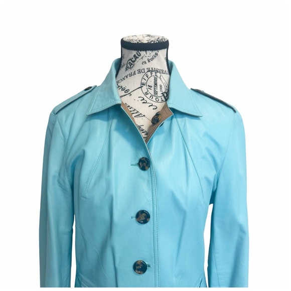 Source Unknown Women’s Aqua Leather Jacket - Picture 10 of 11